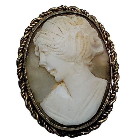 Rolyn 12kgf Carved Shell Cameo Brooch Pendant Signed R INC Vintage Estate - Picture 15 of 16